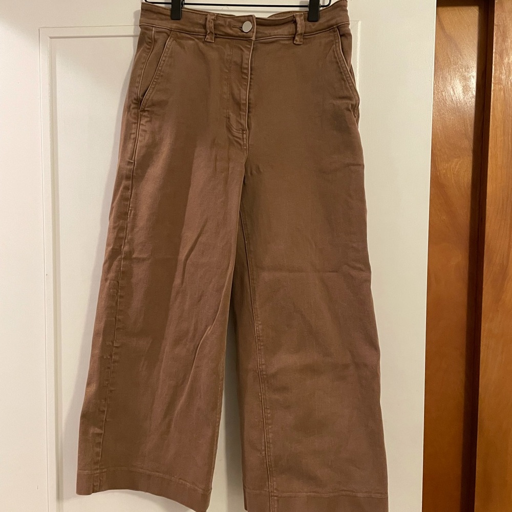Everlane Wide Leg Cropped Pants in Brown